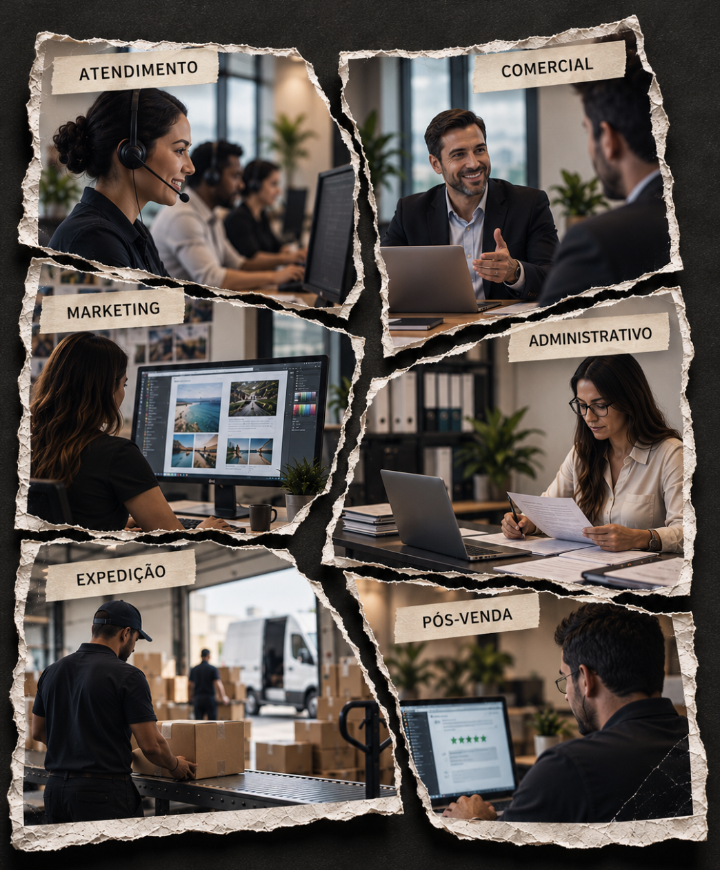 Operação fragmentada: atendimento, comercial, marketing, administrativo, expedição e pós-venda sem conexão